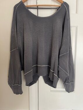 Free People Oversized Open Back Pullover Gray Slouchy Boho Top